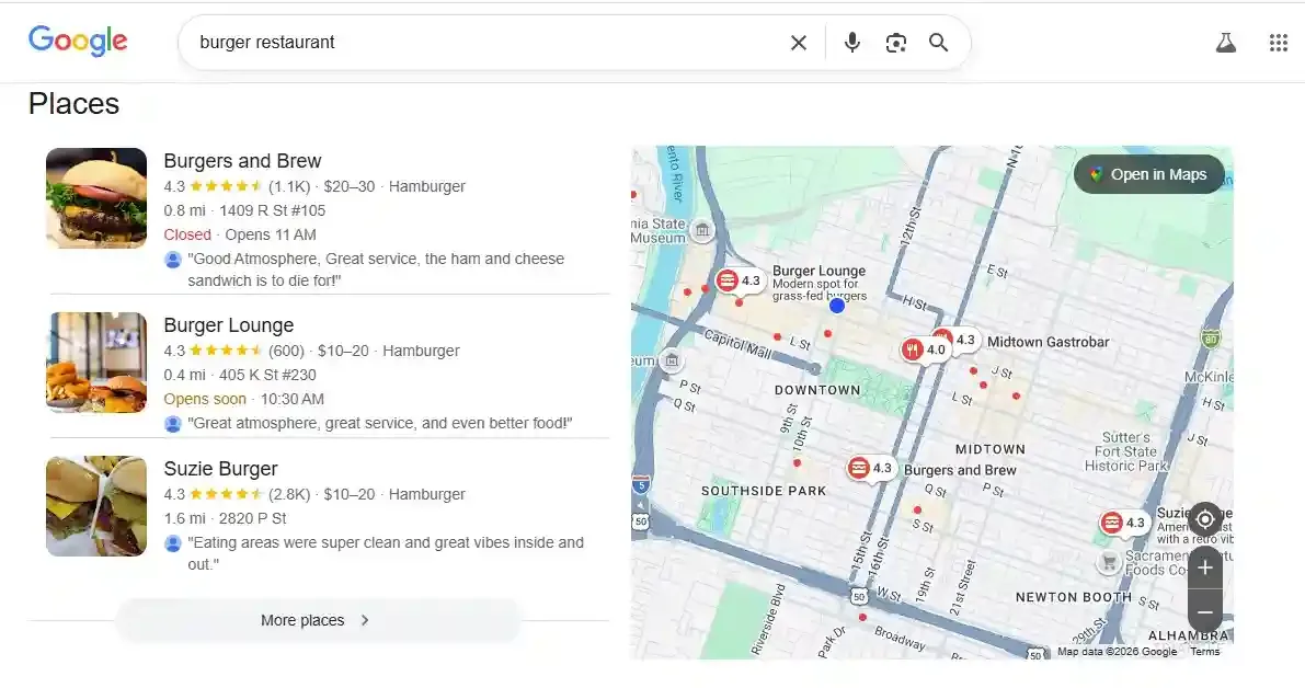 Google Local Search Results